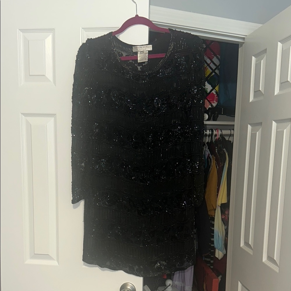 Adrianna Papell Black Sequin Evening Tunic